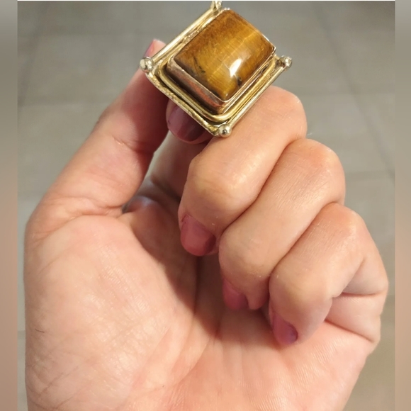 Bulky Unisex Ring Tiger Eye stone Adjustable Size US 7 - Picture 4 of 13